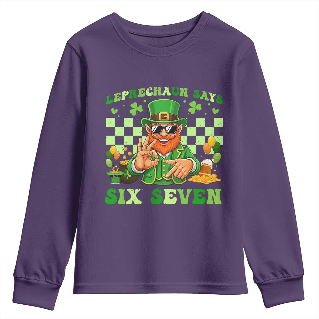 Funny Leprechaun Says Six Seven Youth Sweatshirt St Patricks Day TS12 Purple Print Your Wear