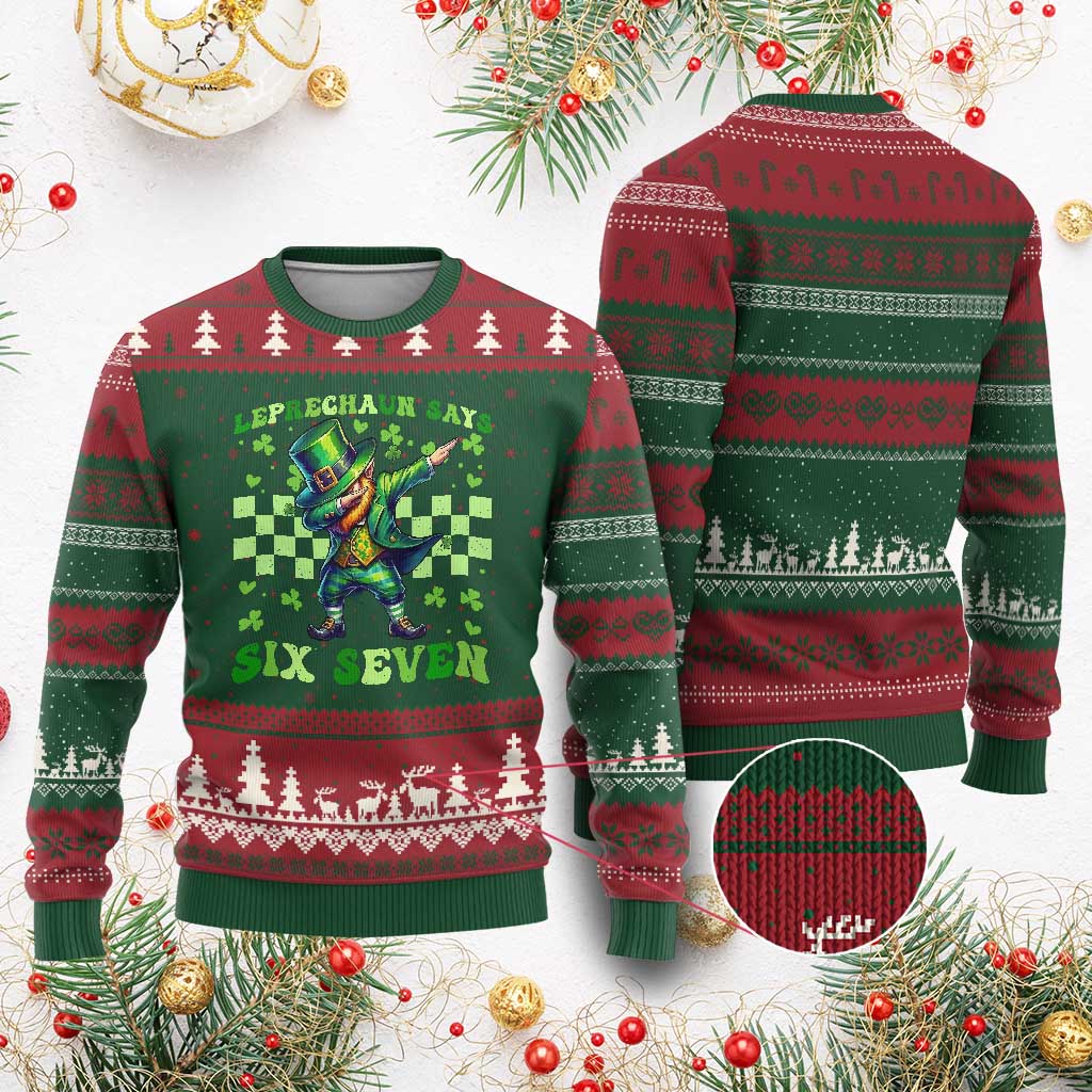 Leprechaun Six Seven Meme Ugly Christmas Sweater Funny St Patricks Day Gift TS12 Red Green Print Your Wear