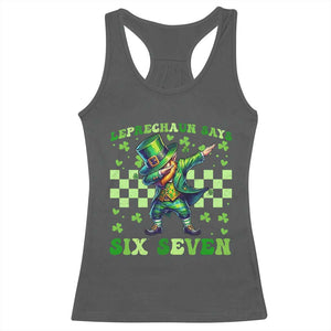 Leprechaun Six Seven Meme Racerback Tank Top Funny St Patricks Day Gift TS12 Dark Heather Print Your Wear