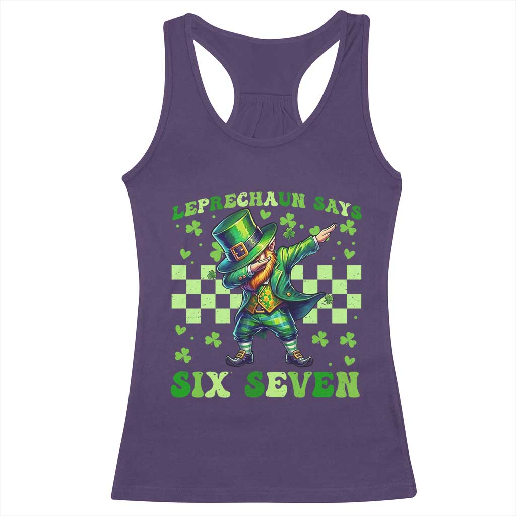 Leprechaun Six Seven Meme Racerback Tank Top Funny St Patricks Day Gift TS12 Purple Print Your Wear