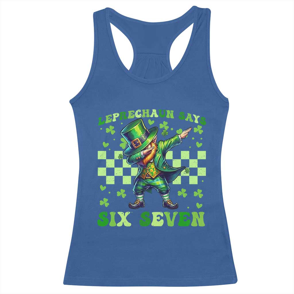 Leprechaun Six Seven Meme Racerback Tank Top Funny St Patricks Day Gift TS12 Royal Blue Print Your Wear