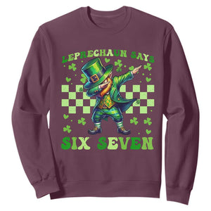 Leprechaun Six Seven Meme Sweatshirt Funny St Patricks Day Gift TS12 Maroon Print Your Wear