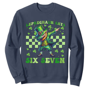 Leprechaun Six Seven Meme Sweatshirt Funny St Patricks Day Gift TS12 Navy Print Your Wear