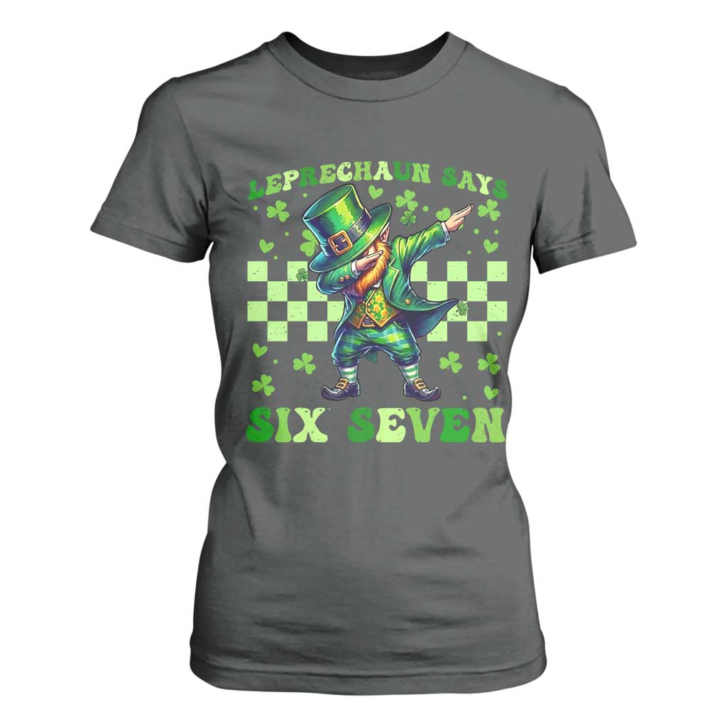 Leprechaun Six Seven Meme T Shirt For Women Funny St Patricks Day Gift TS12 Dark Heather Print Your Wear