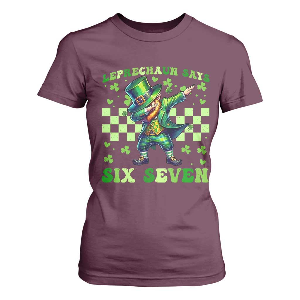Leprechaun Six Seven Meme T Shirt For Women Funny St Patricks Day Gift TS12 Maroon Print Your Wear