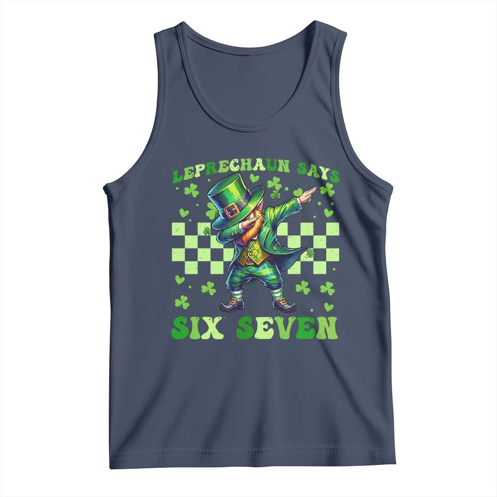 Leprechaun Six Seven Meme Tank Top Funny St Patricks Day Gift TS12 Navy Print Your Wear