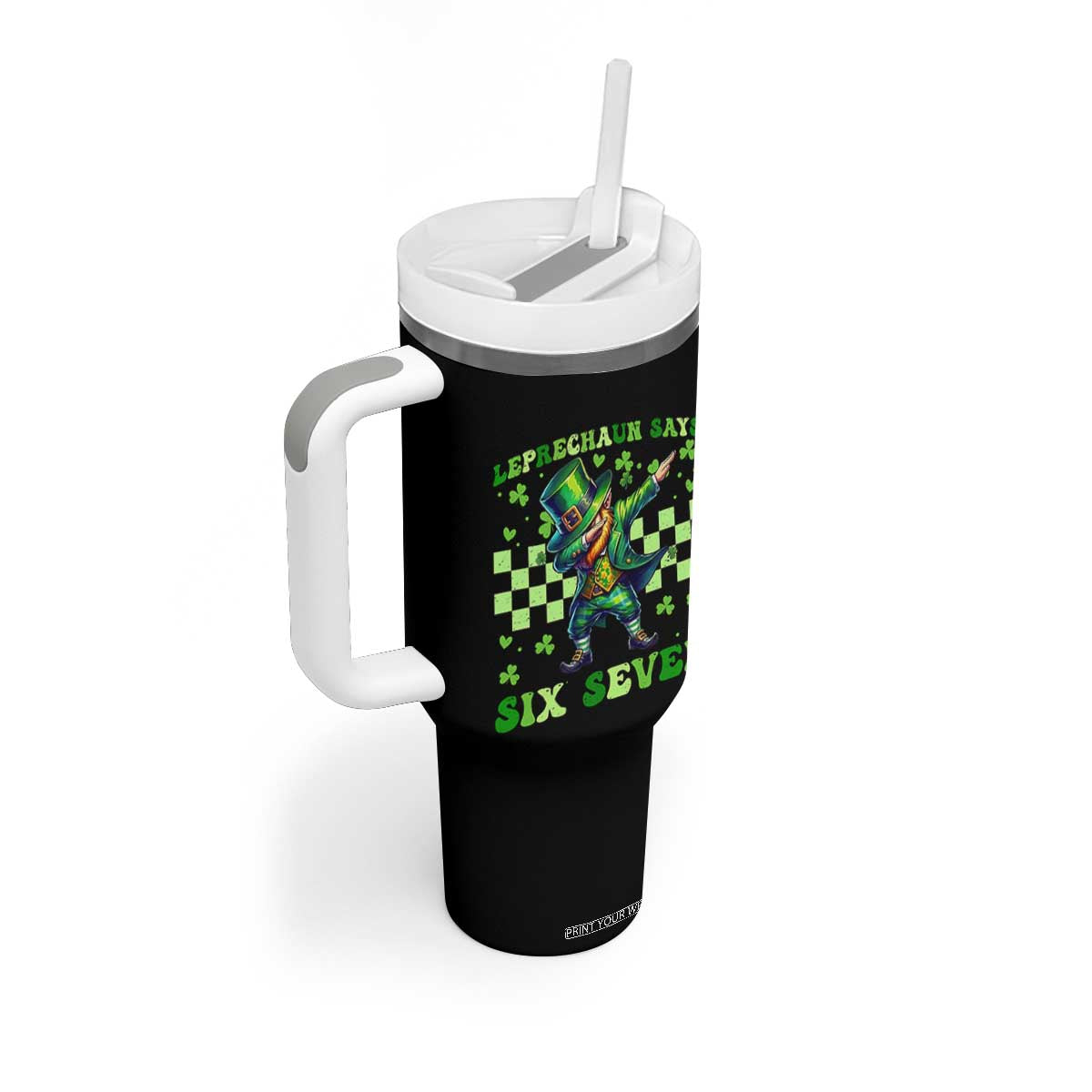 Leprechaun Six Seven Meme Tumbler With Handle Funny St Patricks Day Gift TS12 Print Your Wear