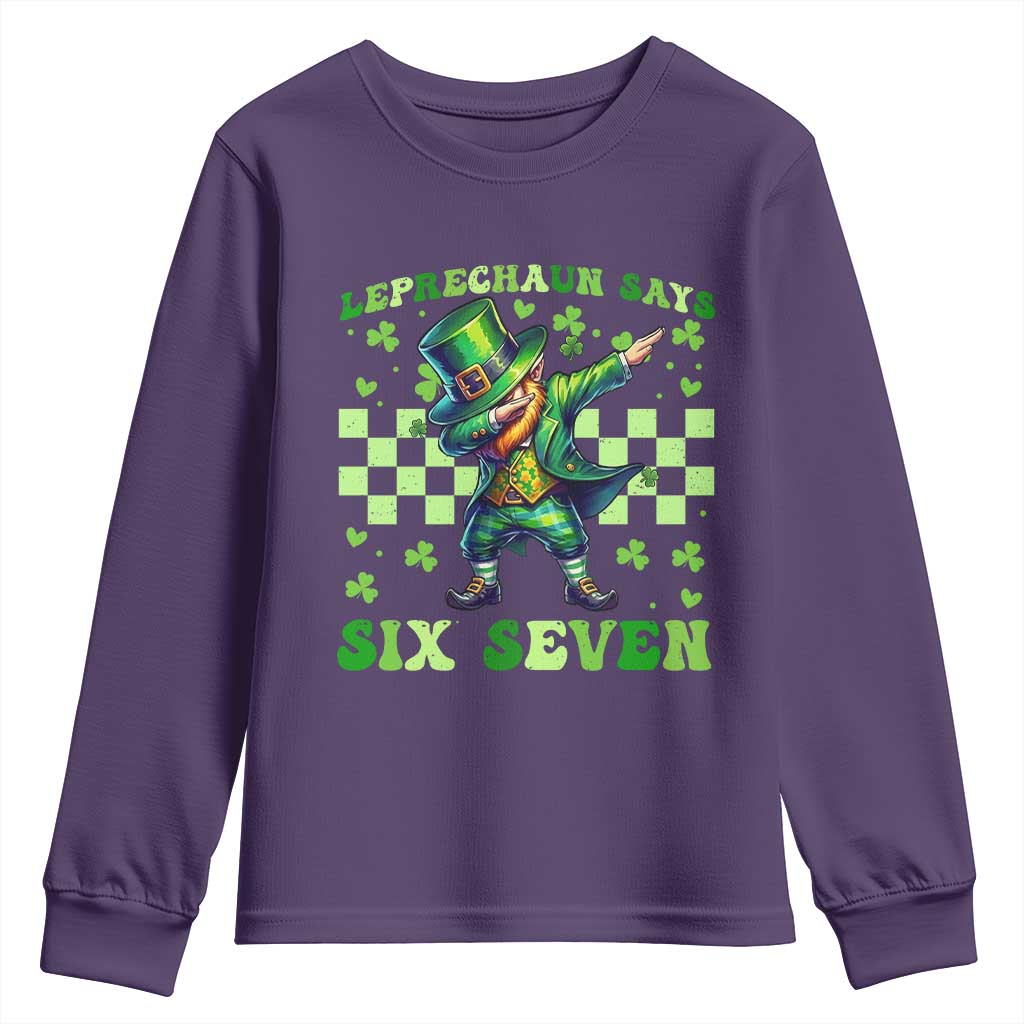 Leprechaun Six Seven Meme Youth Sweatshirt Funny St Patricks Day Gift TS12 Purple Print Your Wear
