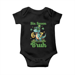 Funny Dinosaur Says Six Seven Baby Onesie St Patricks Day TS12 Black Print Your Wear