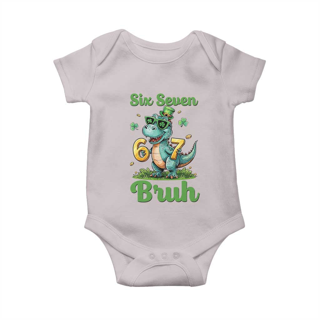 Funny Dinosaur Says Six Seven Baby Onesie St Patricks Day TS12 Ice Gray Print Your Wear