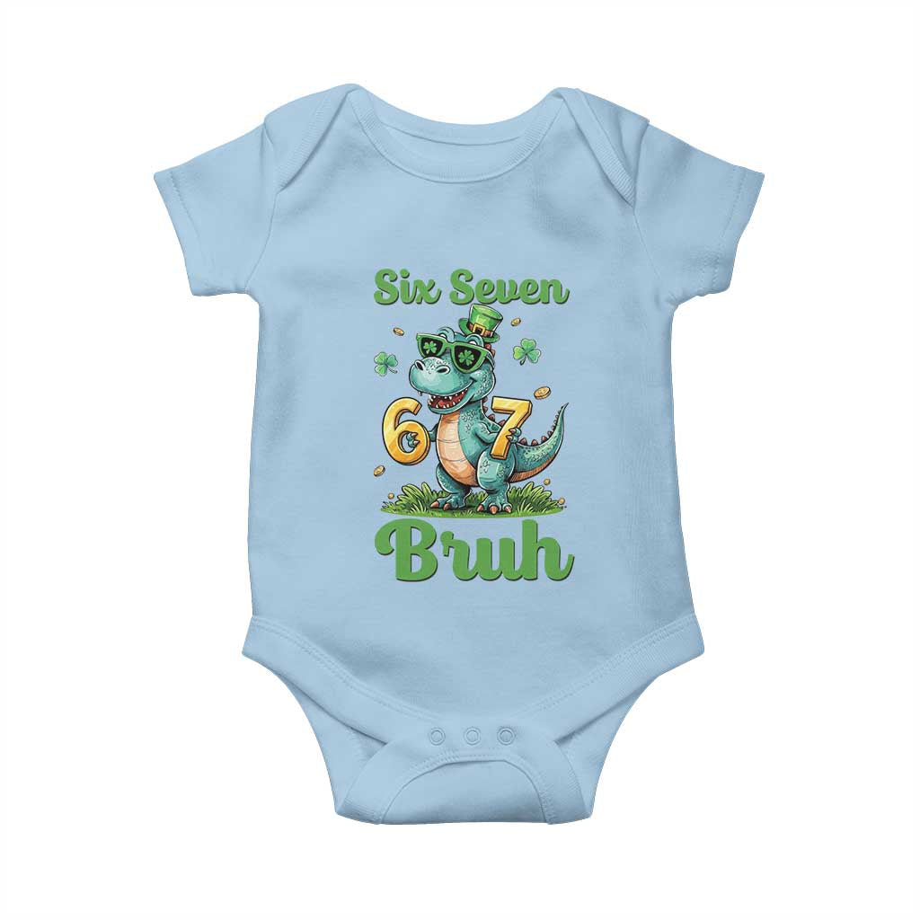 Funny Dinosaur Says Six Seven Baby Onesie St Patricks Day TS12 Light Blue Print Your Wear
