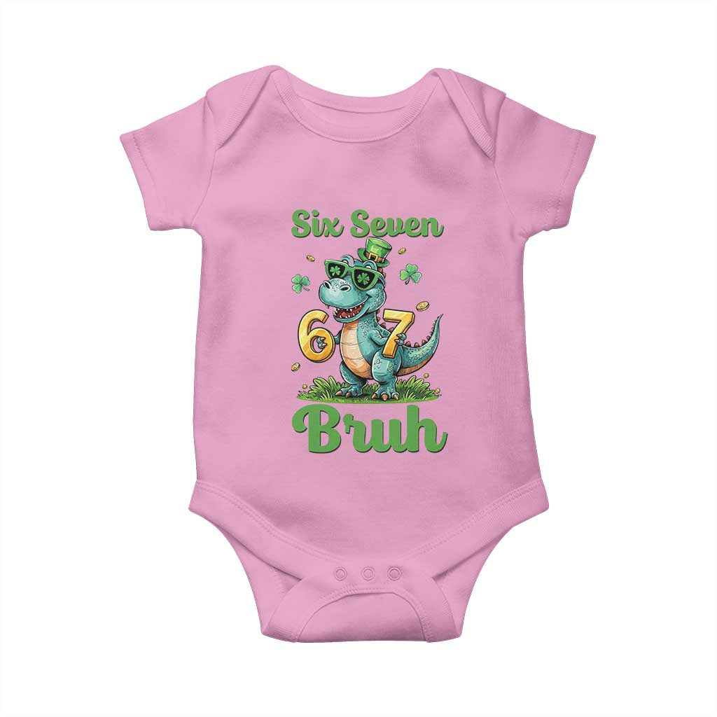Funny Dinosaur Says Six Seven Baby Onesie St Patricks Day TS12 Light Pink Print Your Wear