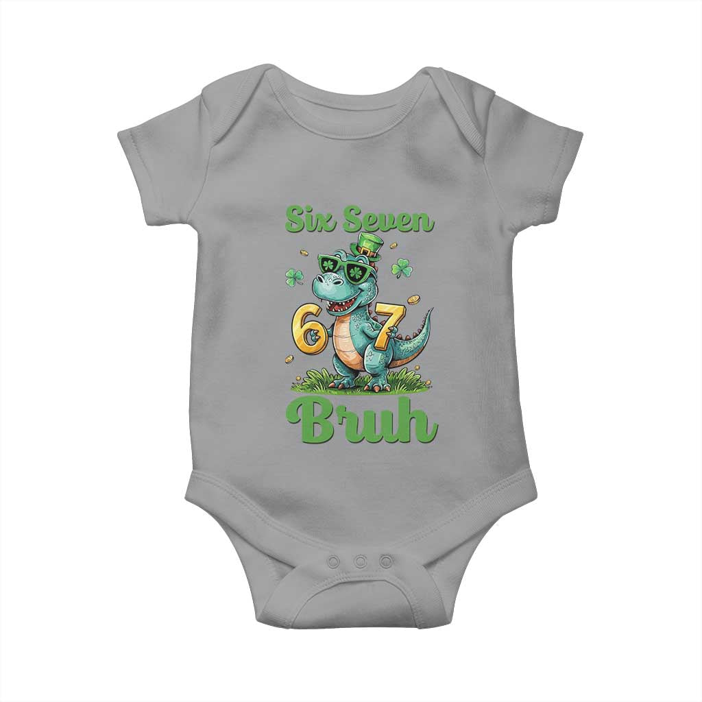 Funny Dinosaur Says Six Seven Baby Onesie St Patricks Day TS12 Sport Gray Print Your Wear