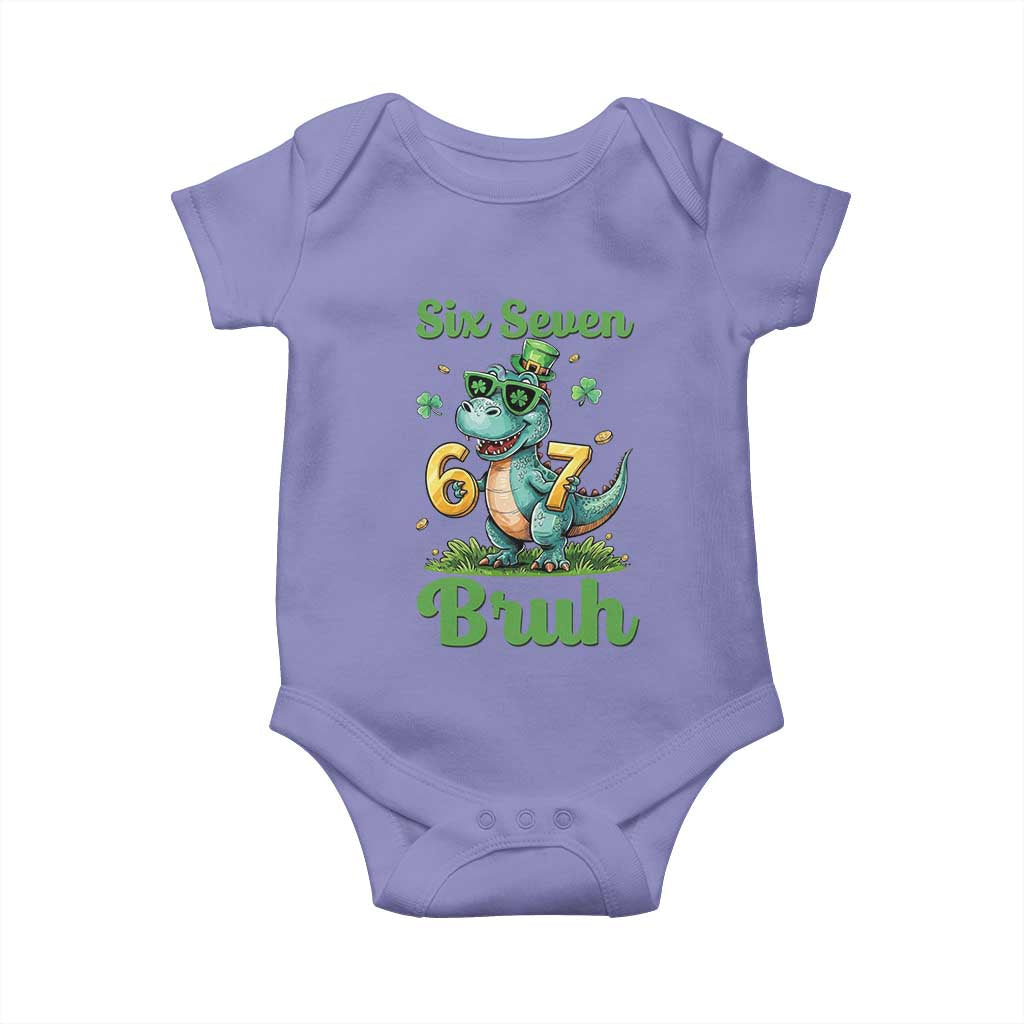 Funny Dinosaur Says Six Seven Baby Onesie St Patricks Day TS12 Violet Print Your Wear