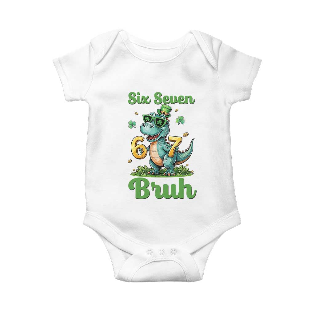 Funny Dinosaur Says Six Seven Baby Onesie St Patricks Day TS12 White Print Your Wear