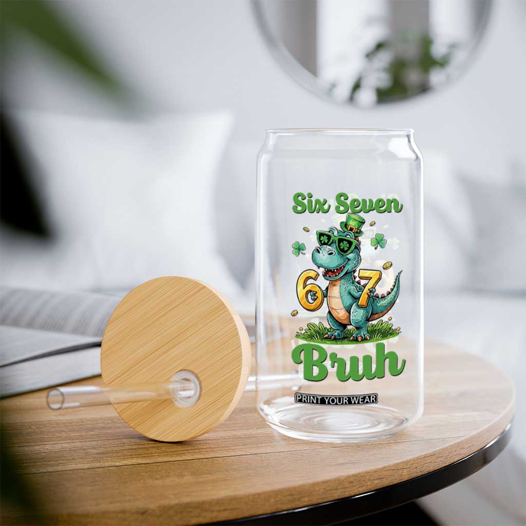 Funny Dinosaur Says Six Seven Glass Can St Patricks Day TS12 Print Your Wear