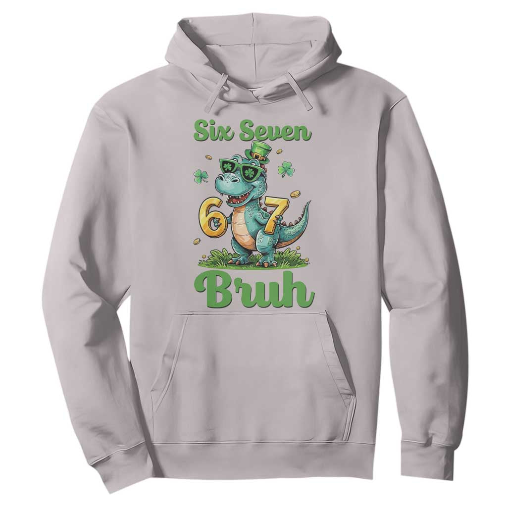 Funny Dinosaur Says Six Seven Hoodie St Patricks Day TS12 Ice Gray Print Your Wear