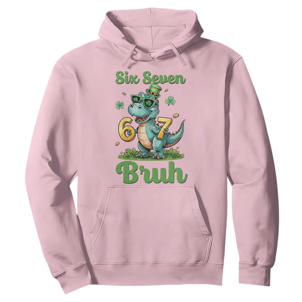 Funny Dinosaur Says Six Seven Hoodie St Patricks Day TS12 Light Pink Print Your Wear