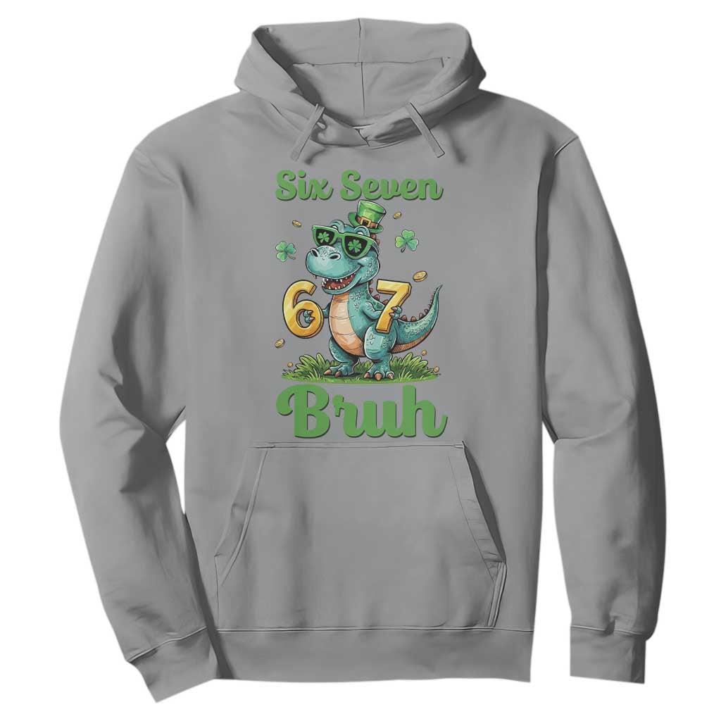 Funny Dinosaur Says Six Seven Hoodie St Patricks Day TS12 Sport Gray Print Your Wear