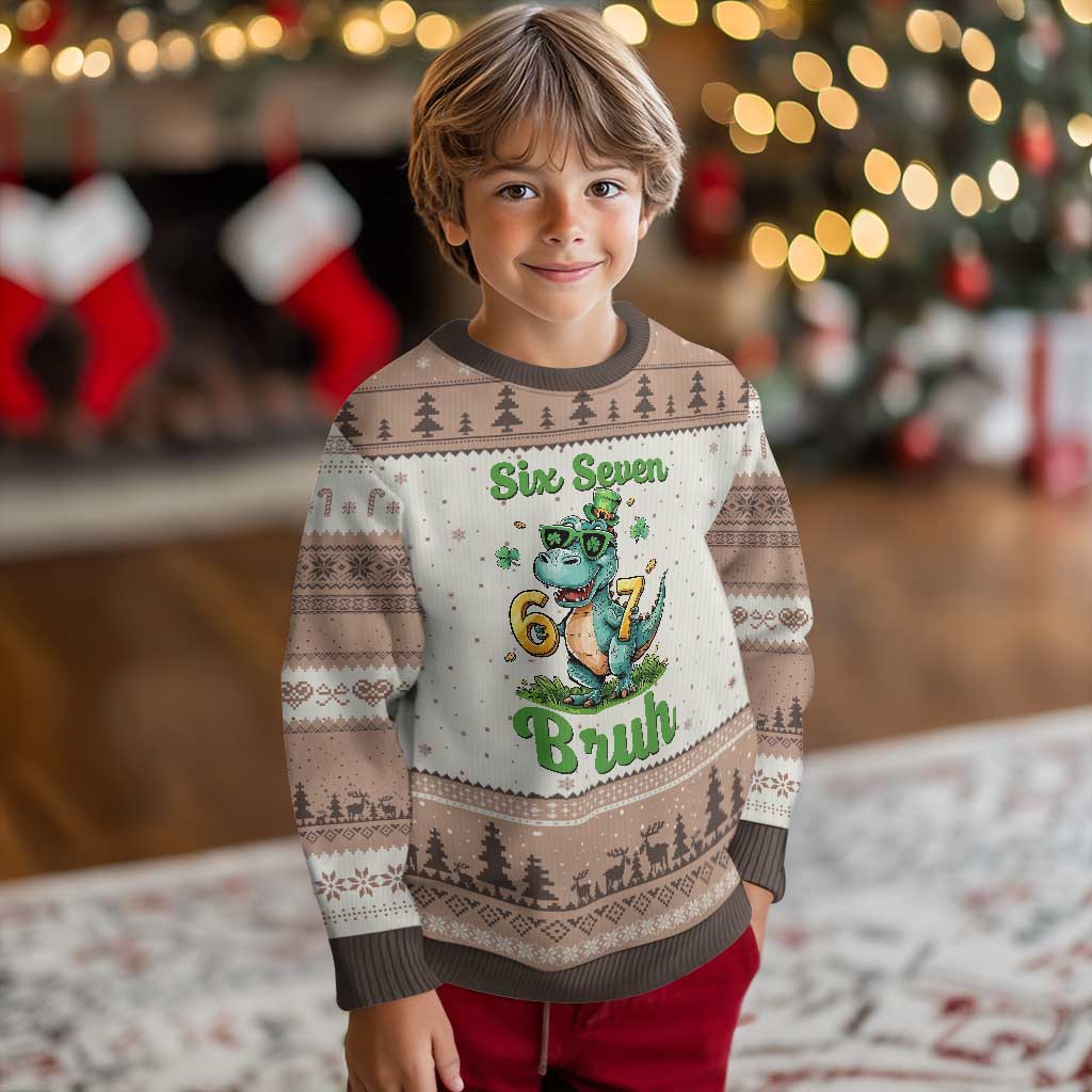 Funny Dinosaur Says Six Seven Ugly Christmas Sweater St Patricks Day TS12 Mocha Mousse Print Your Wear
