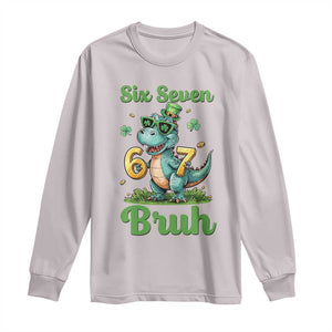 Funny Dinosaur Says Six Seven Long Sleeve Shirt St Patricks Day TS12 Ice Gray Print Your Wear