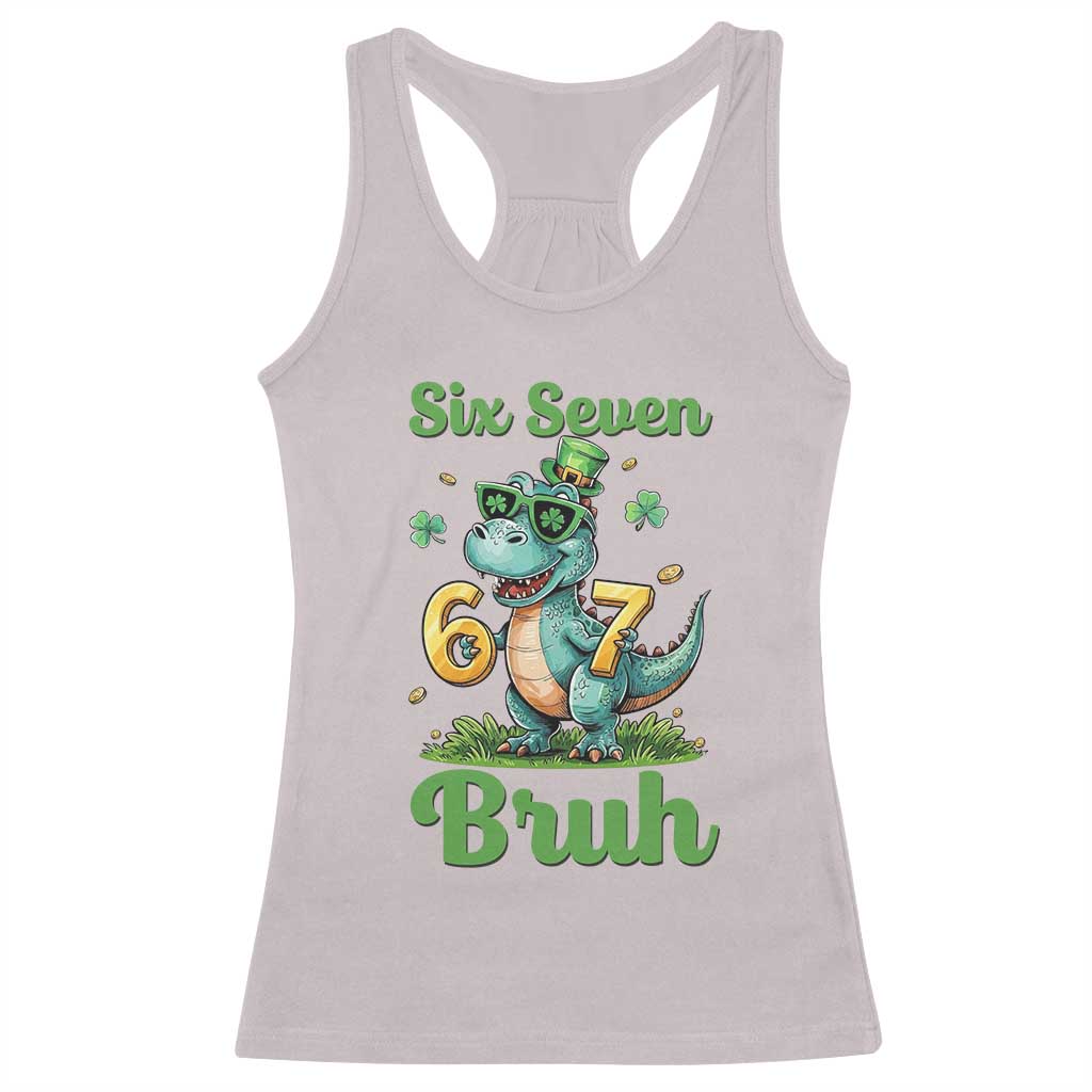 Funny Dinosaur Says Six Seven Racerback Tank Top St Patricks Day TS12 Ice Gray Print Your Wear