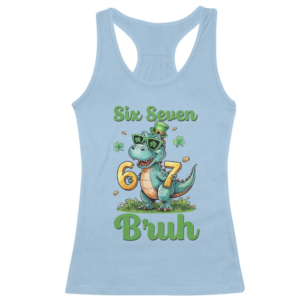 Funny Dinosaur Says Six Seven Racerback Tank Top St Patricks Day TS12 Light Blue Print Your Wear