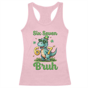 Funny Dinosaur Says Six Seven Racerback Tank Top St Patricks Day TS12 Light Pink Print Your Wear