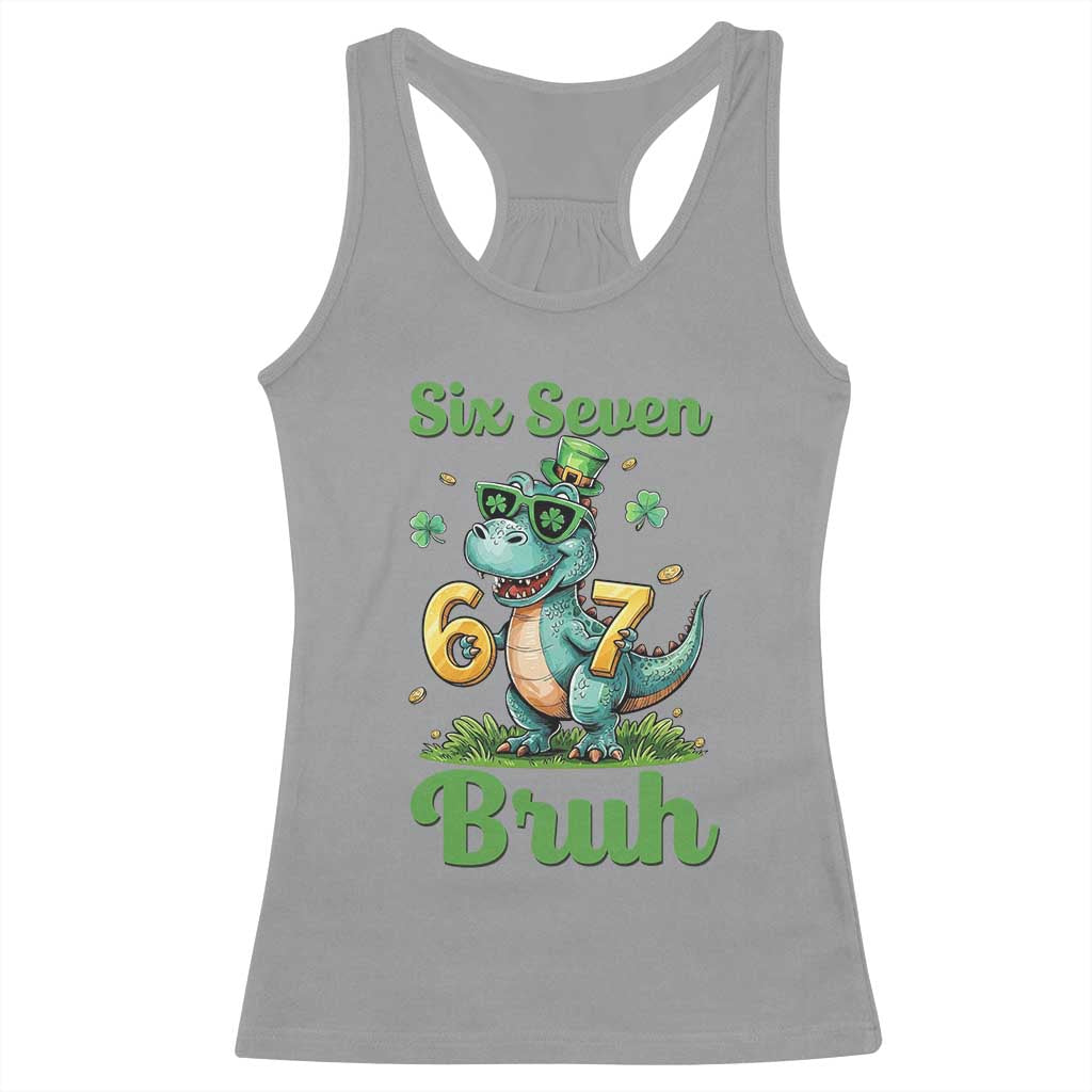 Funny Dinosaur Says Six Seven Racerback Tank Top St Patricks Day TS12 Sport Gray Print Your Wear