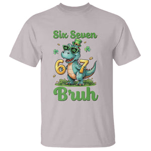 Funny Dinosaur Says Six Seven T Shirt St Patricks Day TS12 Ice Gray Print Your Wear