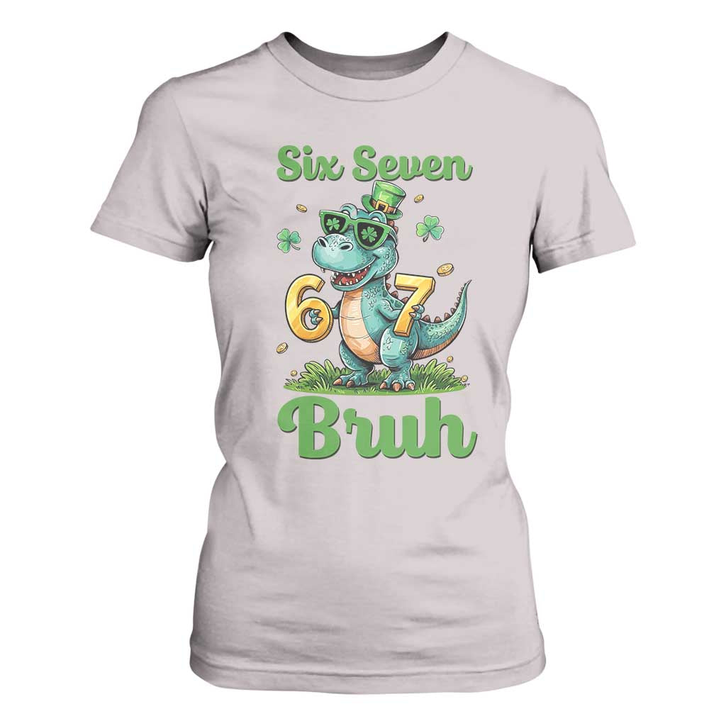 Funny Dinosaur Says Six Seven T Shirt For Women St Patricks Day TS12 Ice Gray Print Your Wear