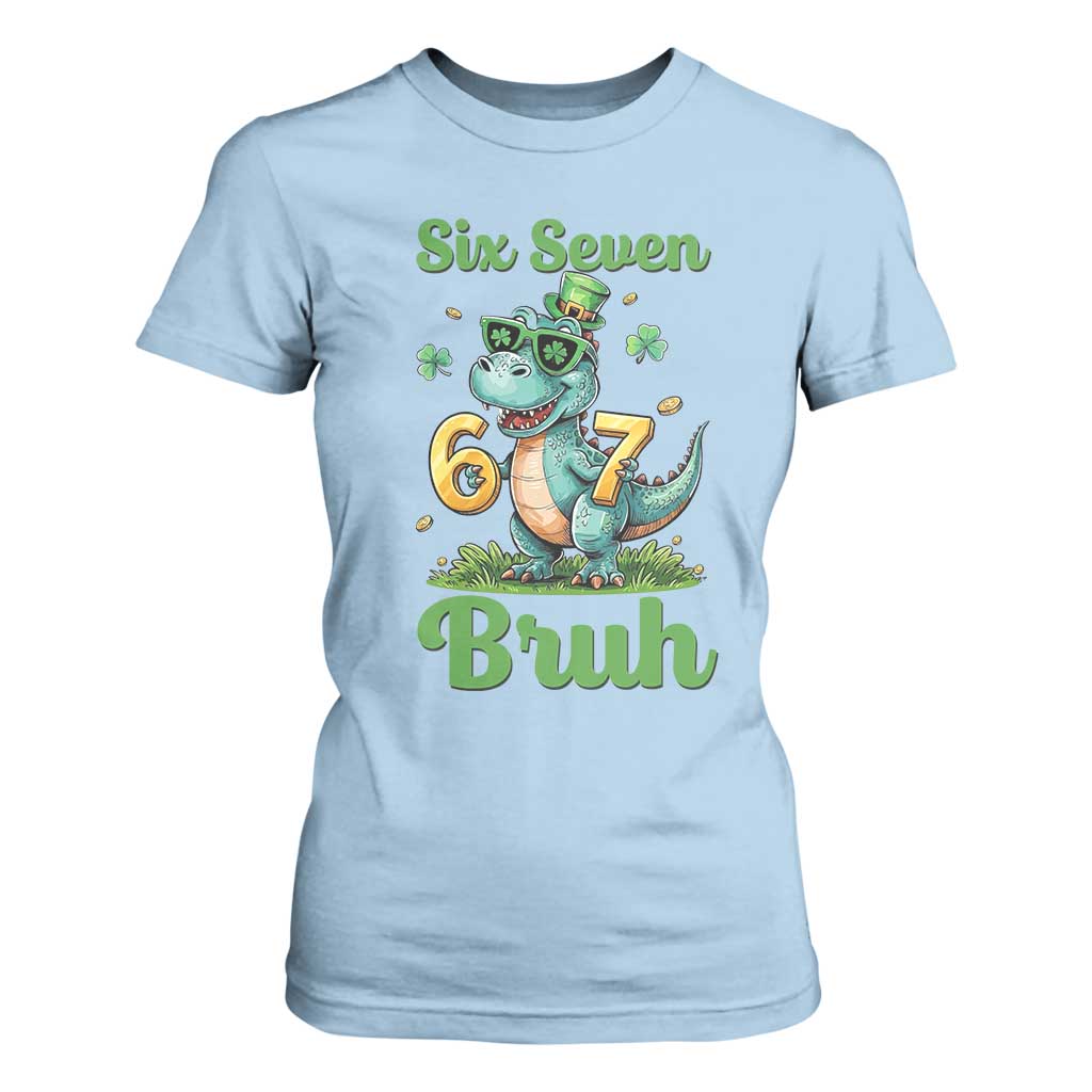 Funny Dinosaur Says Six Seven T Shirt For Women St Patricks Day TS12 Light Blue Print Your Wear