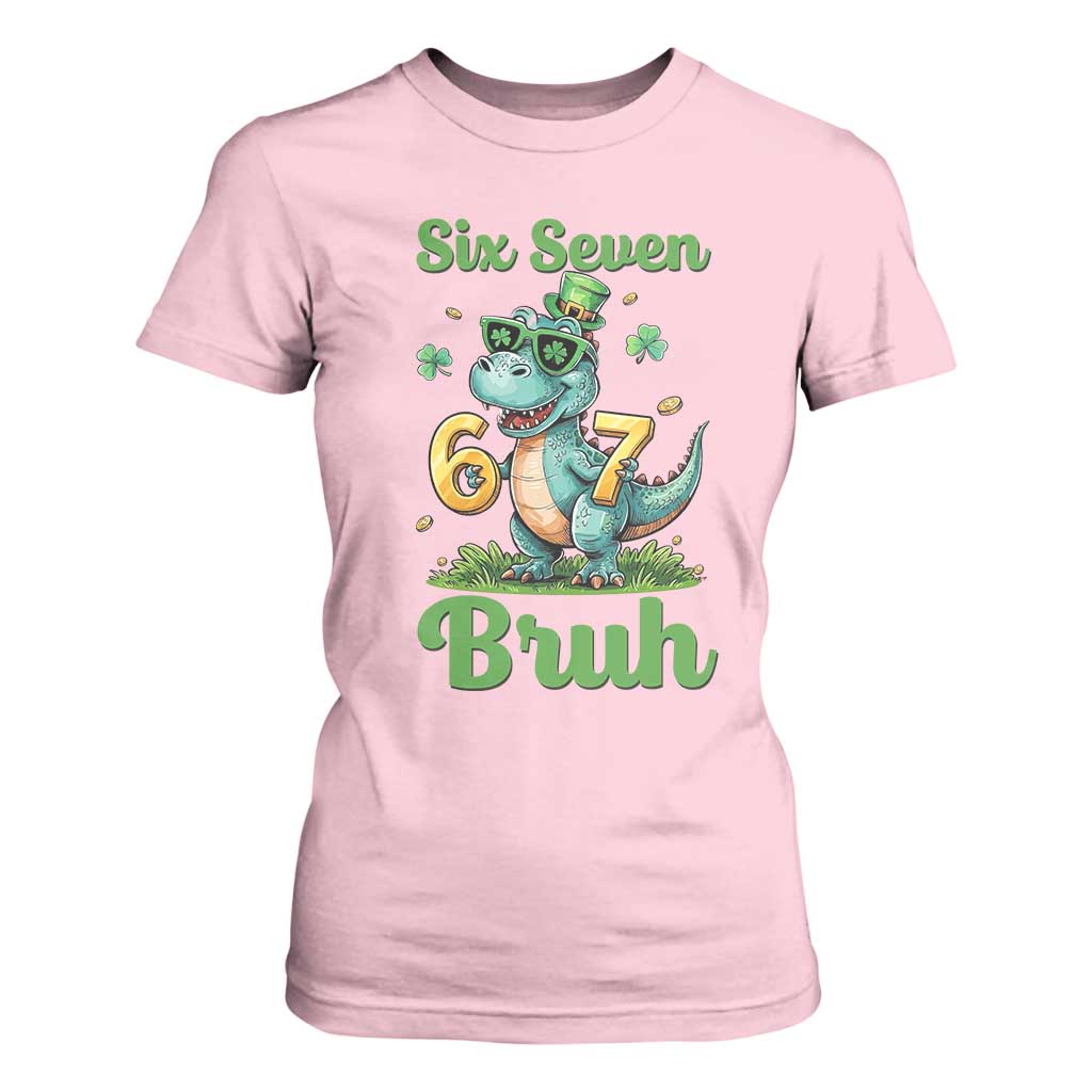Funny Dinosaur Says Six Seven T Shirt For Women St Patricks Day TS12 Light Pink Print Your Wear