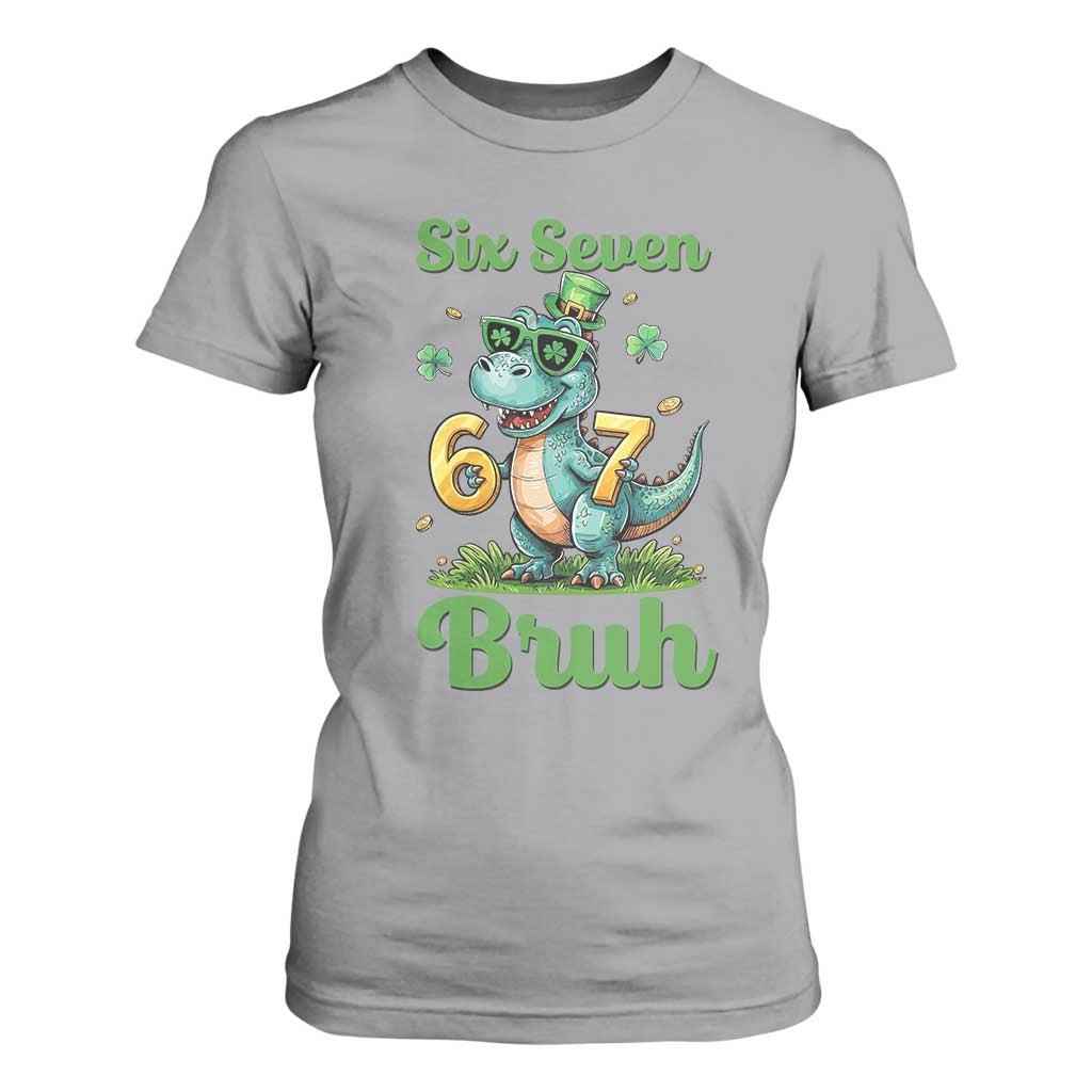 Funny Dinosaur Says Six Seven T Shirt For Women St Patricks Day TS12 Sport Gray Print Your Wear