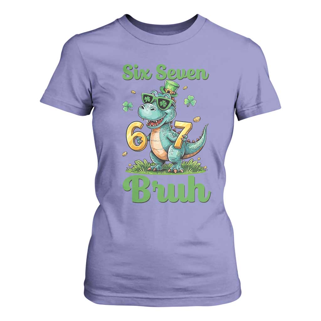Funny Dinosaur Says Six Seven T Shirt For Women St Patricks Day TS12 Violet Print Your Wear