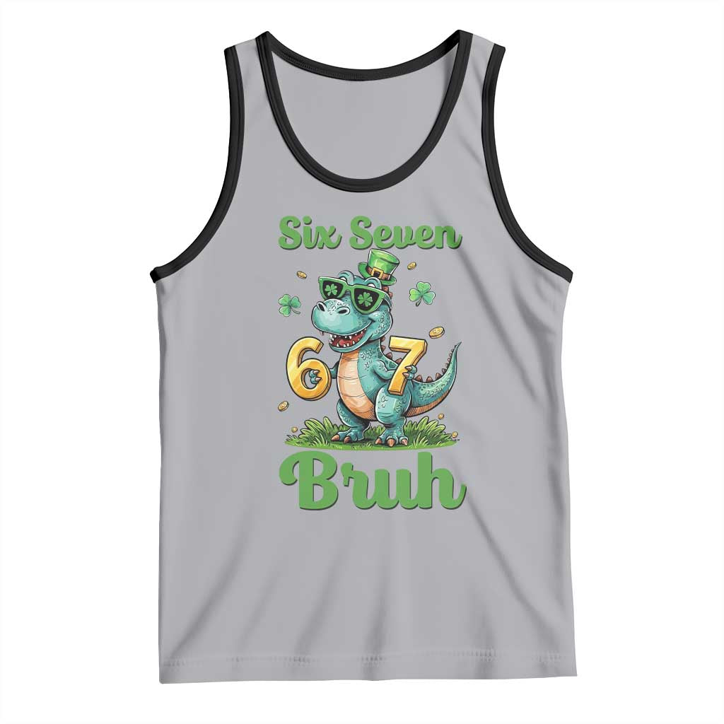 Funny Dinosaur Says Six Seven Tank Top St Patricks Day TS12 Athletic Heather Black Print Your Wear