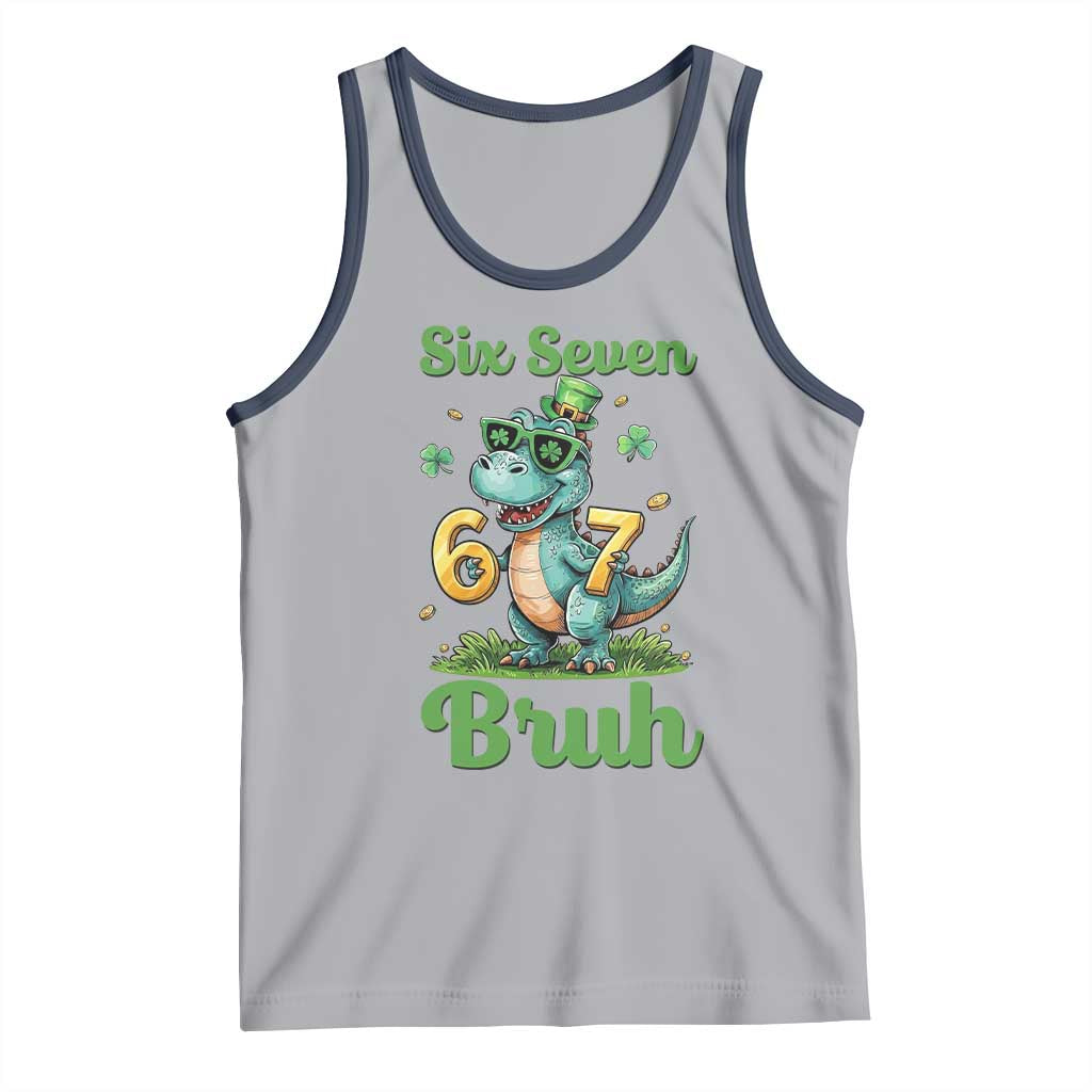 Funny Dinosaur Says Six Seven Tank Top St Patricks Day TS12 Athletic Heather Navy Print Your Wear