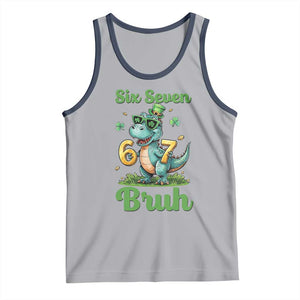 Funny Dinosaur Says Six Seven Tank Top St Patricks Day TS12 Athletic Heather Navy Print Your Wear