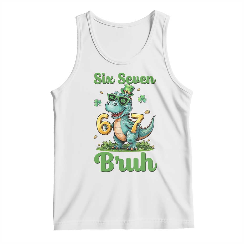 Funny Dinosaur Says Six Seven Tank Top St Patricks Day TS12 White Print Your Wear