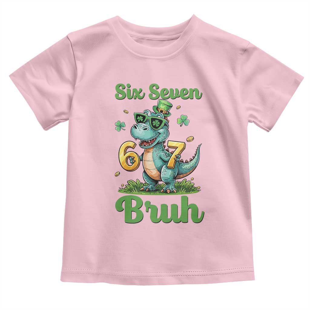 Funny Dinosaur Says Six Seven Toddler T Shirt St Patricks Day TS12 Light Pink Print Your Wear