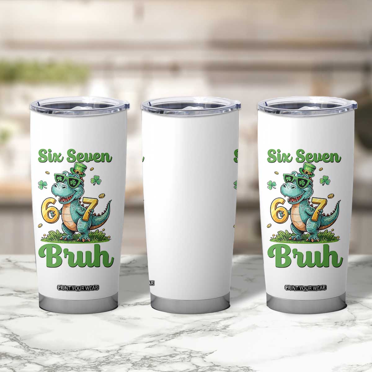 Funny Dinosaur Says Six Seven Tumbler Cup St Patricks Day TS12 Print Your Wear