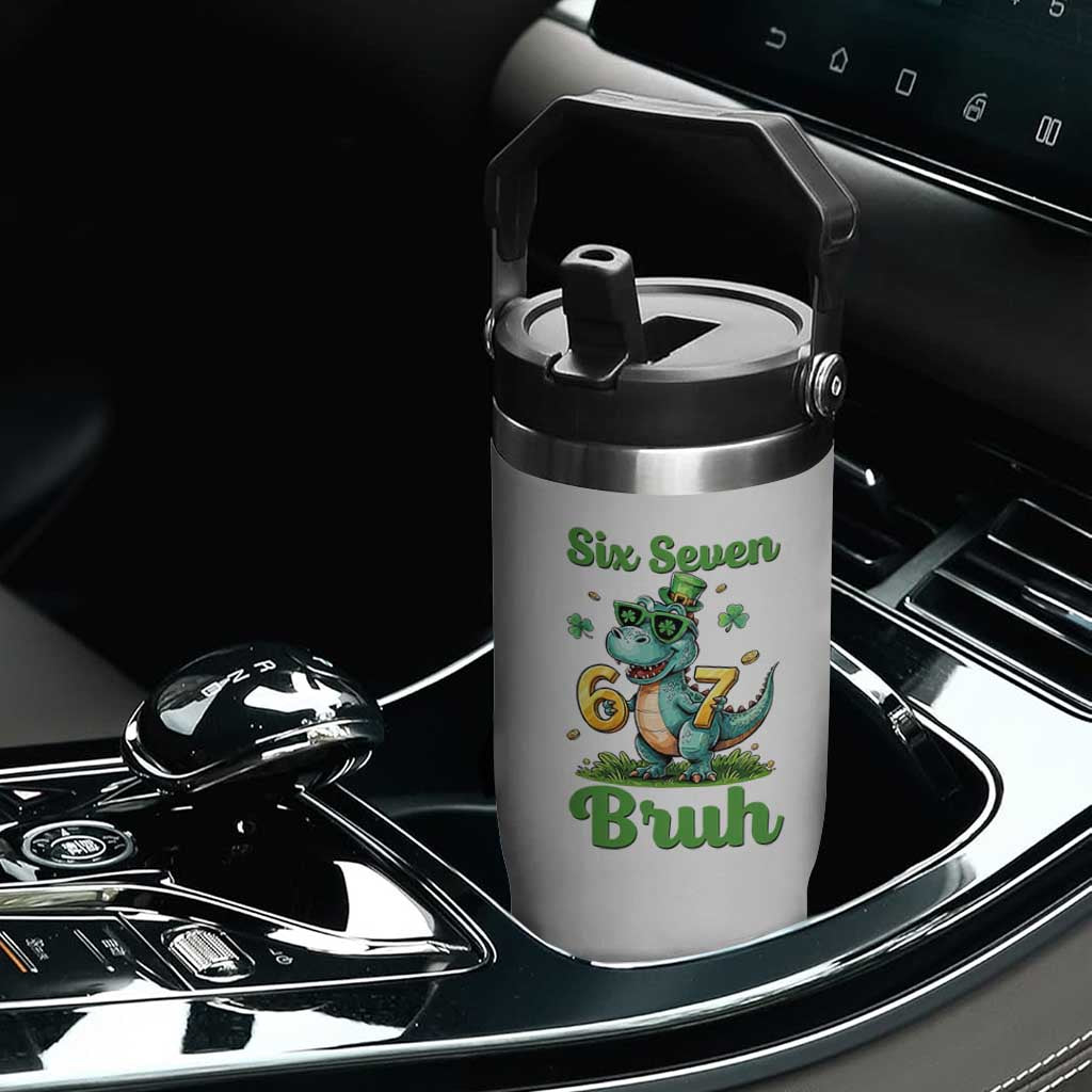 Funny Dinosaur Says Six Seven Flip Straw Tumbler St Patricks Day TS12 Print Your Wear