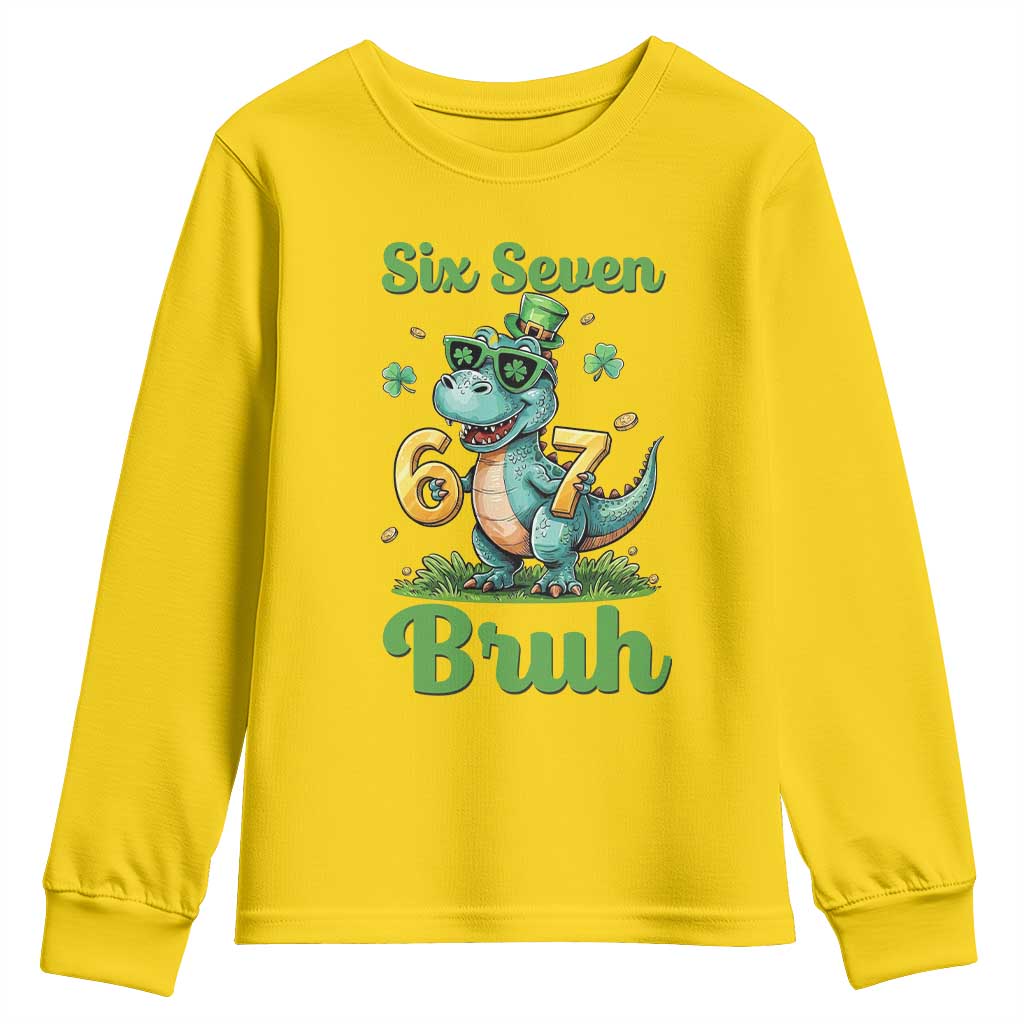 Funny Dinosaur Says Six Seven Youth Sweatshirt St Patricks Day TS12 Daisy Print Your Wear