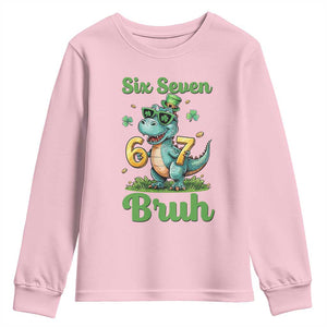 Funny Dinosaur Says Six Seven Youth Sweatshirt St Patricks Day TS12 Light Pink Print Your Wear