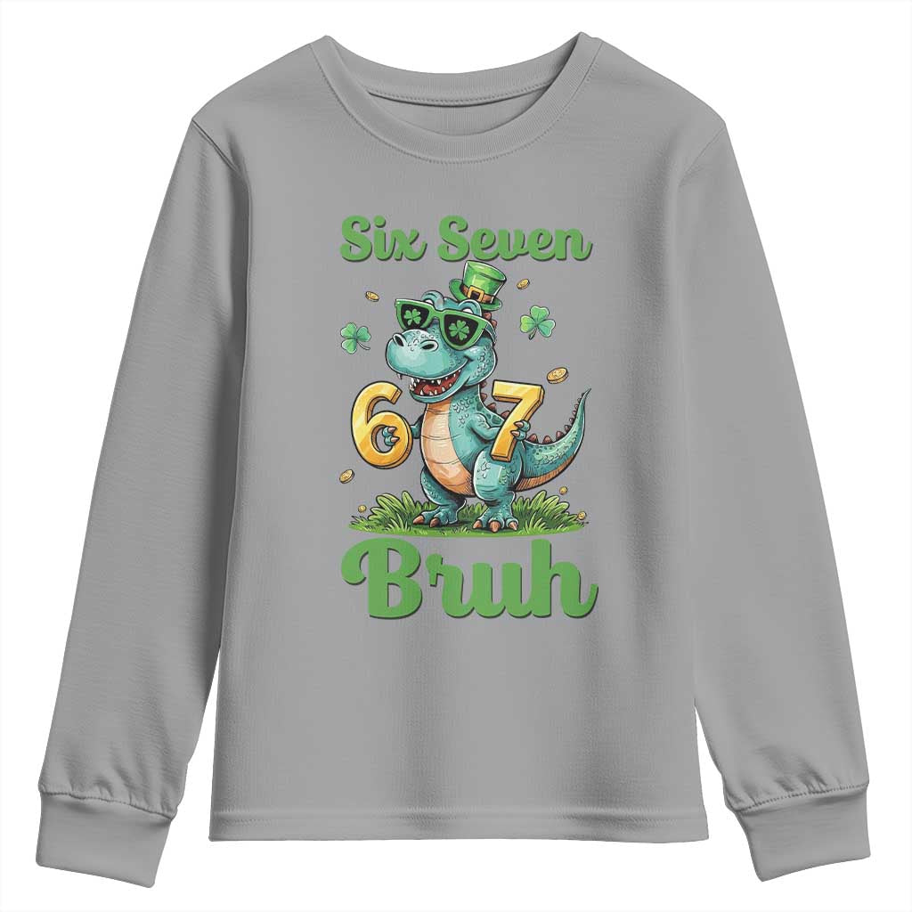 Funny Dinosaur Says Six Seven Youth Sweatshirt St Patricks Day TS12 Sport Gray Print Your Wear