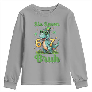 Funny Dinosaur Says Six Seven Youth Sweatshirt St Patricks Day TS12 Sport Gray Print Your Wear