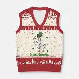 Lucky Goose Six Seven Meme V-Neck Knit Sweater Vest St Patricks Day TS12 Beige Red Print Your Wear