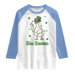 Lucky Goose Six Seven Meme Raglan Shirt St Patricks Day TS12 White Carolina Blue Print Your Wear
