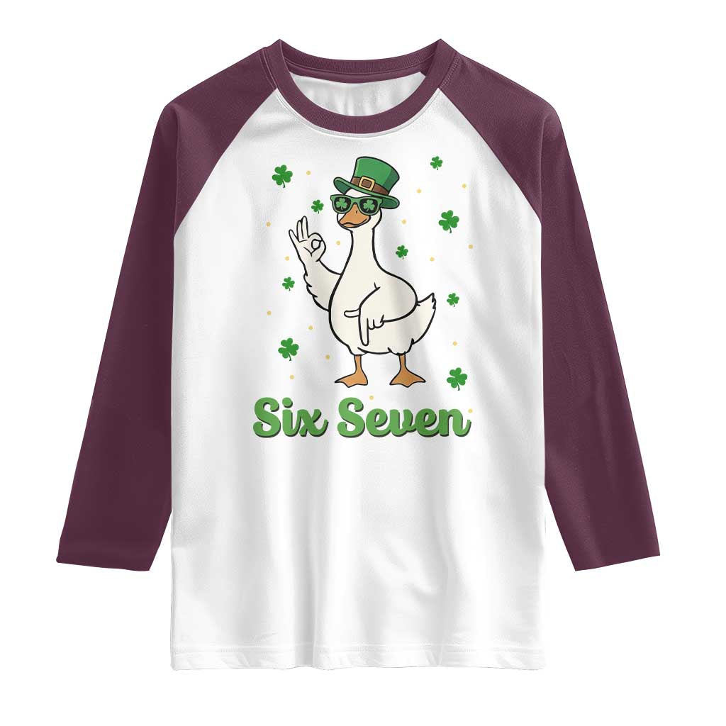 Lucky Goose Six Seven Meme Raglan Shirt St Patricks Day TS12 White Maroon Print Your Wear