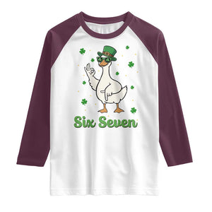 Lucky Goose Six Seven Meme Raglan Shirt St Patricks Day TS12 White Maroon Print Your Wear